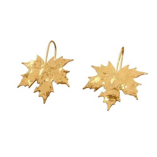 Gold Maple Leaf Dangle Earrings for Women 18K Gold Plated Dainty Hammered Autumn Fall Statement Charms Drop Fish Hook Dangling Earring Vintage Holiday Festival Accessories Jewelry Gifts