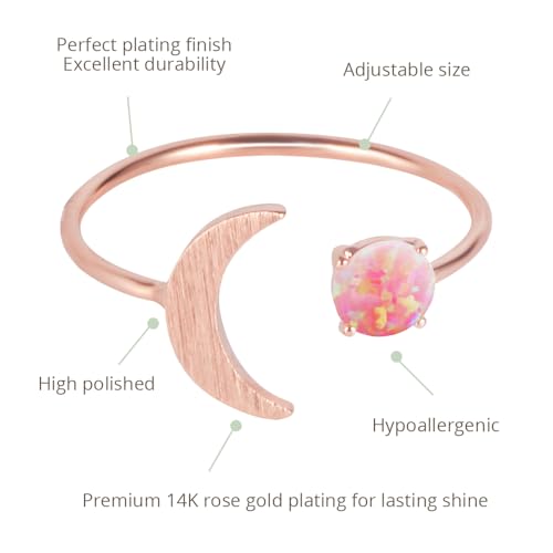 MUSTHAVE 18K Rose/White/Yellow Gold Plated Moon Opal Ring, White/Green/Pink Opal, Adjustable Size3