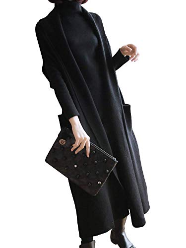 ［ニーマンバイ］無地 ニットコート ロング コート ロングコート ロング丈 アウター シンプル 前開き ポケット あり くるぶし丈 ひざ下 膝下 膝下丈 ながめ カーディガン カジュアル おしゃれ オシャレ 可愛い かわいい きれいめ ゆったり アウトドア 通勤 通学 リュックサック対応型 リュックサック対応 マタニティ 春 ぶらっく くろ 黒色 にっと こーと ブラック C137-BKL