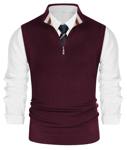 PJ PAUL JONES Mens Sleeveless Sweater Vest 1/4 Zip Classic Stand Collar Knitted Pullover Sweater Vest