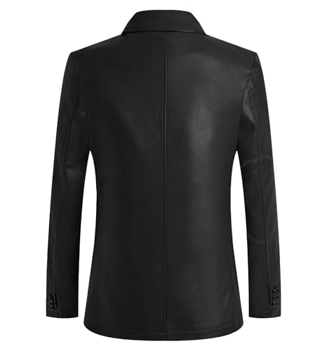 Mens Classic Slim Fit Leather Blazer Coat Classic Lapel Button Suit Jacket Casual Lightweight Business Blazers2