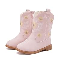 BMCiTYBM Toddler Girl Cowgirl Cowboy Boots Floral Pointed Toe Western Boots Mid Calf Side Zipper Riding Shoes for All Seasons Pink Size 6 Toddler