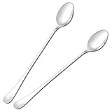 2 PCS Ice Tea Spoons Long Stainless Steel Teaspoons for Stirring Ice Cream Spoons Drink Mixing Spoon Long Silver Coffee Cocktail Mixing Spoon for Dessert Shakes