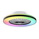 BKZO moderne Smart-LED-Deckenleuchte mit Ventilator, RGB Deckenventilator-Leuchten, 6 Lüftungsgeschwindigkeiten, stufenlos dimmbares Licht für Wohnzimmer, Büro, 3000-5500 K, (Schwarzer Rahmen 50CM)