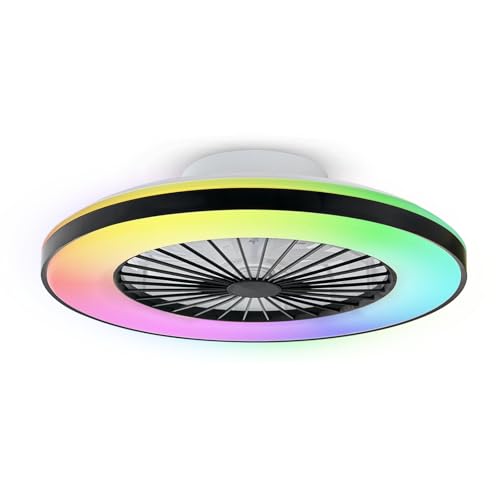 BKZO Modern LED Ceiling Light with Fan, RGB Ceiling Fan Lights,6 Ventilation speeds, infinitely dimmable Light for Living Room, Bedroom, Office, 3000-5500 K, (Black Frame 50CM)