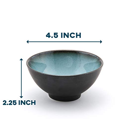 Happy Sales HSRSB-BLUGRY4, Japanese Style Ceramic Rice Bowls, Soup, Cereal, Dessert Bowls 4 pc, Grey Blue