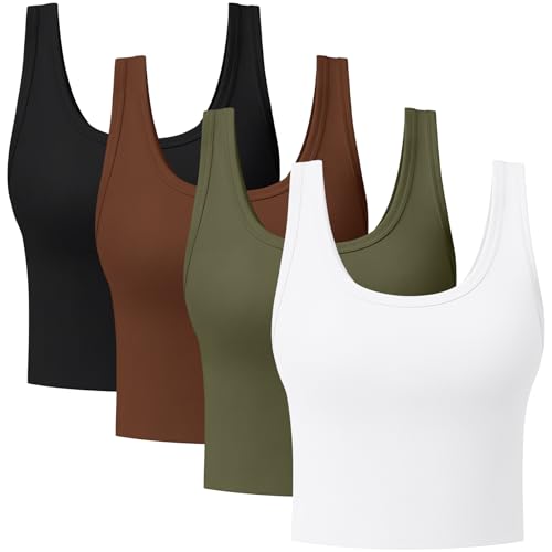 4 Pieces Women's Scoop Neck Tank Tops Cotton Sleeveless Workout Shirts Sports Yoga Crop Top for Women