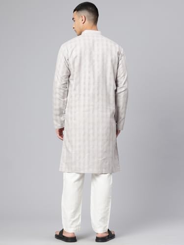 Image of Majestic Man Men's Pure Cotton Textured Check Mandarin Collar Long Kurta