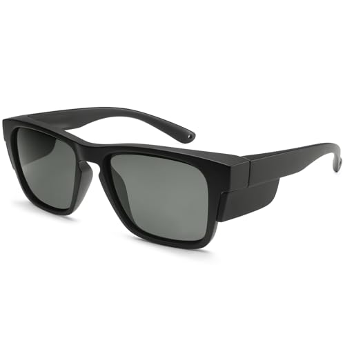 Trendy Square Polarized Sunglasses for Men, Wrap-Around Side Protection Design thick Frames DG520-2025