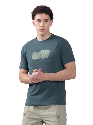 Image of TECHNOSPORT Men's Typography Printed T-Shirt COTFLEX Quick Dry Slim Fit Round Neck Sports Tee for Gym Running Casual Wear UPF50+ Anti Odour