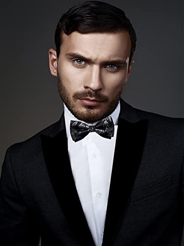 Image of DiBanGu Paisley Pre-Tied Bow Ties for Men Silk Adjustable Bowtie and Pocket Square Cufflinks for Wedding Party