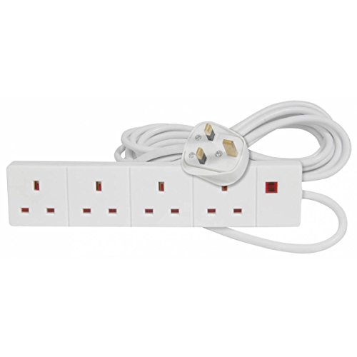 STATUS 4 Way Socket Extension Lead, 2m Cable Multi-Plug Power, Wall Mountable Strip for Home and Office, 13A 3120W Rated, Wall Mountable in White (4WS2M20)