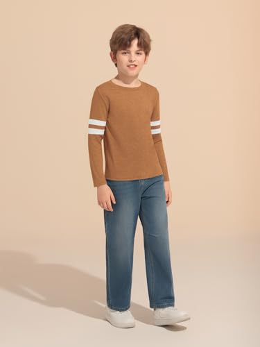 Image of Haloumoning Boys Long Sleeve Shirts Kids Crewneck T Shirts Casual Striped Tops Tees 5-14 Years