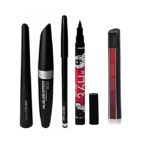 Image of NIMRIT Matte 5 in 1 Lipsticks, Kajal, Eye Liner & Mascara (Pack of 5) | Make up combo kit