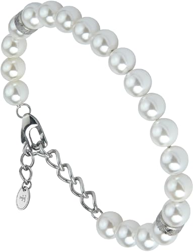 Forge & Foundry Men's 8mm Shell Pearl (Man-Made) Bracelet [Small, Medium, Large and Adjustable Sizing Options] | Marlow | Adjustable - Silver