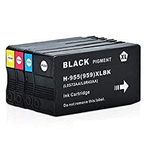 Image of 955XL Combo Ink Cartridge - Compatible with HP OfficeJet Pro 7720, / 7730, 7740, 8210, 8710, 8720, 8730 All-in-One Printer- (BK,C,Y,M)