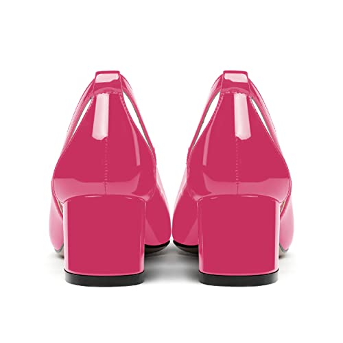 MERRORI Women's Pointed Toe Slip On Patent Solid Chunky Low Heel Pumps Shoes 2 Inch4