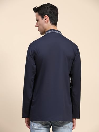Image of SKAVIJ Men's Cotton Embroidered Kurta Shirt - Long Sleeve Traditional Indian Tunic for Casual