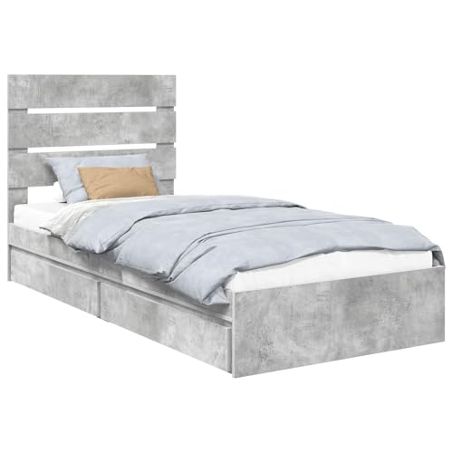 Vidaxl Letto Con Contenitore Con Testiera Grigio Cemento 75 X 190 Cm, Camera Da Letto, Moderna, Ampio Spazio Di Stoccaggio, Durevole, Finitura Resistente All'acqua, Decorazione Elegante Per Migliorar