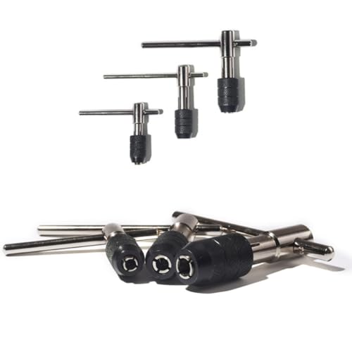 Image of HEATSHAKING Adjustable T-Handle Ratcheting Tap Wrench Compatible with Reamers and Screw Extractors 3 Pcs with Solid Jaw Metal Construction for Assemble Furniture and Repair