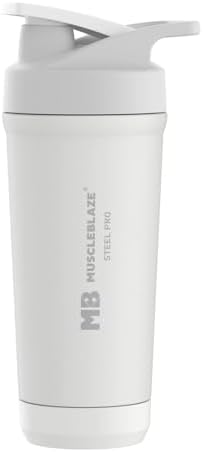 MuscleBlaze Stainless Steel Gym Shaker Pro (White, 700ml)