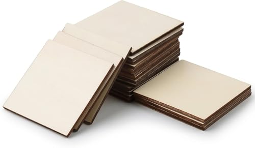 Cuadrados de madera sin terminar de 5 x 5 cm, 20 piezas de madera en blanco, rebanadas de madera natural en blanco, azulejos cuadrados de madera para manualidades, pintura, tinción, azulejos de