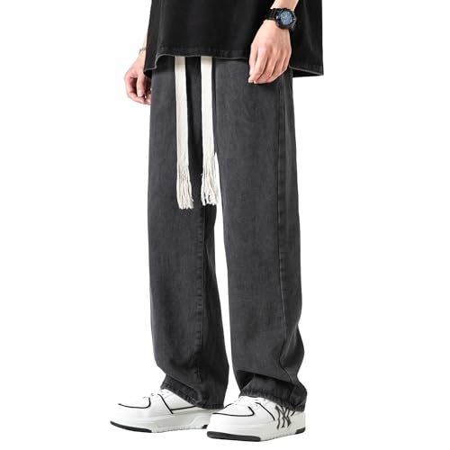 DOSLAVIDA Men's Straight Leg Jeans Relaxed Fit Baggy Jean Hip Hop Loose Fit Carpenter Denim Pants with Drawstring3