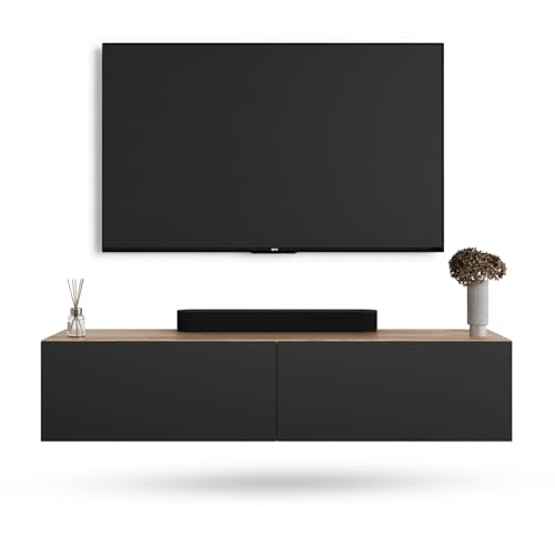 Planetmöbel West TV-Schrank, Fernsehtisch 140 cm lang, TV-Board hängend oder stehend, Fernsehschrank für Wohnzimmer, TV Möbel 37,8 x 140 x 30 cm, Gold Eiche anthrazit