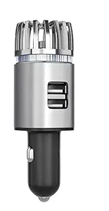 Gvnd Car Air Purifier Ionizer with 2.1A Dual USB Charging Ports and Blue LED Indication Light, Ionic Ozone Car Accessories Deodorizer for Eliminate Bad Odor, Smoke Removal Car Ionizer