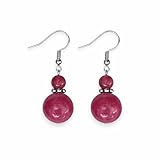 ASTER ALHELÍ - Pendientes Mujer Plata de Ley 925 con Jade Colores - Pendientes Colgantes Mujer con Piedras Naturales - Amuleto Protección Ideales para Regalo Original (Rosa)