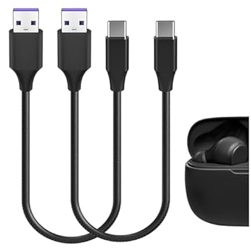 Geekria Cabo de carregador curto para fones de ouvido USB compatível com JBL Endurance Race 2, Vibe Buds 2/Beam 2/Flex 2, Tune Buds 2, cabo de carregamento de energia de substituição USB para USB-C