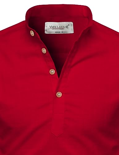 Image of Vida Loca Full Sleeve Mandarin Collor Cotton Casual Slim Fit Shirt for Men's