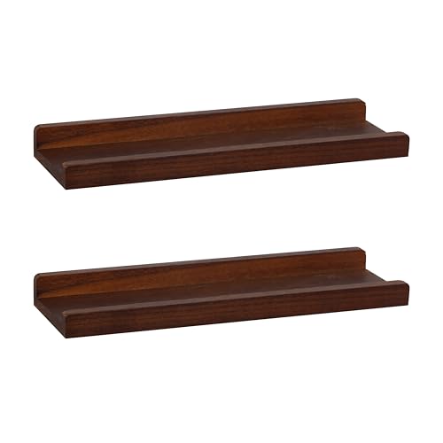 MITREL Étagères Suspendues Décoration, Étagère Murale Large, Étagère en Bois pour Salle de Bain, Chambre, Cuisine, étagères, Set de 2, Noyer, 43 x 13...