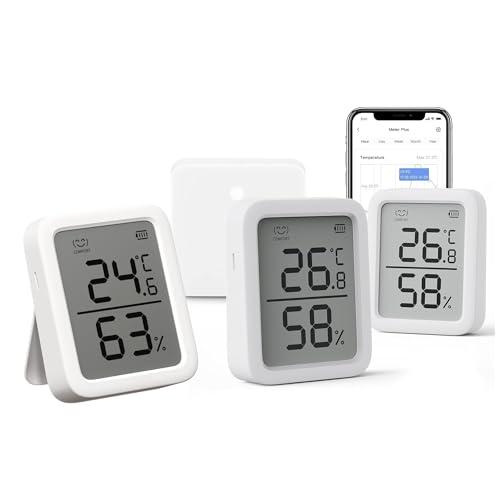 SwitchBot Thermometer Hygrometer Innen 3 Pack with Hub Mini, Bluetooth Hygrometer Digital Temperatur Feuchtigkeit Sensor mit APP & Datenspeicherung, Taupunkt/VPD/Absolute Feuchtigkeitssensor