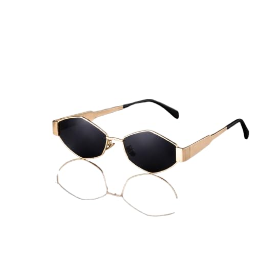 FLIPSTART Geometric Polygon Sunglasses, Gold Metal Frame, Black Lens, Retro Style, Unisex-image-46