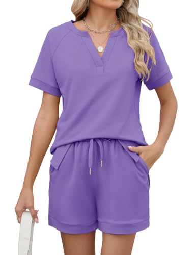 Image of LOMON Womens Two Piece Sets Summer Lounge Sets Sweatsuit Shorts Set Casual Matching Sets