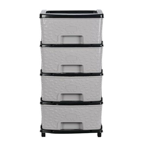 Image of Amazon Basics Plastic 4 Rack Multipurpose Modular Drawer Storage Rack | Kitchen & Home Essentials Organizer Storage Box Cabinet | Almira Set for Stationary, Cosmetic |Black & Grey 36D x 30W x 63H cms