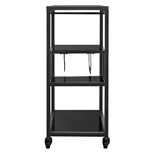 Benzara Contemporary Style Metal Bar Cart With Tempered Glass Shelves, Gunmetal Gray Black, Standard, #TOP3