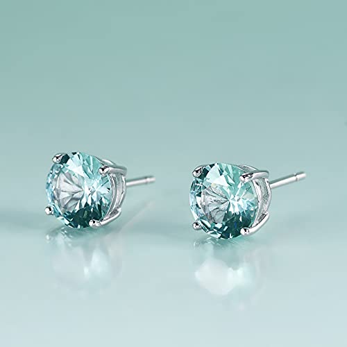 2.58Ct/8Mm Lab Created Green Spinel Stud Earrings - Gem's Beauty Genuine 925 Sterling Silver Handmade Round Stud Earrings For Women Girls Birthstone Stud Earrings #TOP1