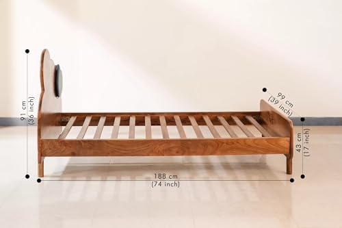 Image of Perk Bed Single Seater Kids Bed |Mickey Mouse Head Solid Wood Kids Bed |Mango Wood, Honey |Mattress Size: 36 x 72 Inches |Single Seater Platform Bed | Assembly- DIY
