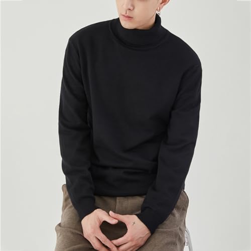 Pull à col roulé noir 4XL tricoté en coton premium, le raffinement d'une coupe classique.
