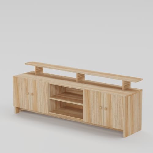 Image of Modern TV Unit for Living Room | Wooden TV Cabinet with Open Shelf & Storage | Entertainment Unit | Assembly-DIY | Color-Asian Light