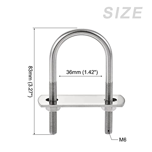 Image of METALLIXITY U Bolts 4 Sets (M6x36x83mm), Round U Bolt 304 Stainless Steel with Accessories - for Construction, Pipe