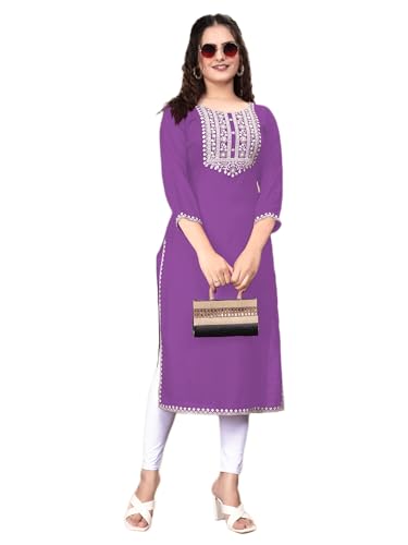 Image of Women Rayon Embroidered Kurti Three Quarter Sleeve Kurta for Women and Girls Embroidery Work Soft Rayon Fabric Comfortable
