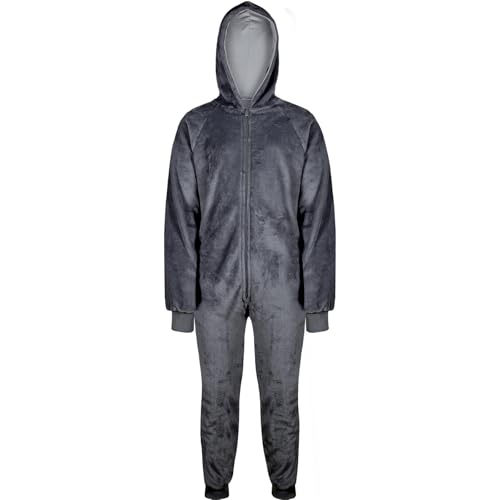A2Z 4 Kids Girls Boys Plain Fleece Hooded Onesie Soft Fluffy - Onesie 352 Charcoal 13-14