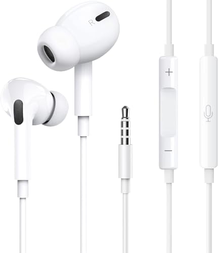 イヤホン 有線 3.5mmジャック 有線イヤホン カナル型 HIFI音質 音量調整 重低音 ノイズキャンセリング マイク付き 通話可能 ハイレゾ クリア通話 音量調節 earphones 快適な装着感 人間工学 ステレオイヤフォン ヘッドホン (ホワイト 3.5mm)