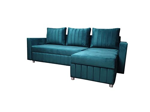ML Furniture Ltd Sofa mit Schlaffunktion, Model Denwer 226 cm x 150 cm, Wohnlandschaft, Ecksofa Klein, Couch Monolith Stoff Farbe: Türkis Cover