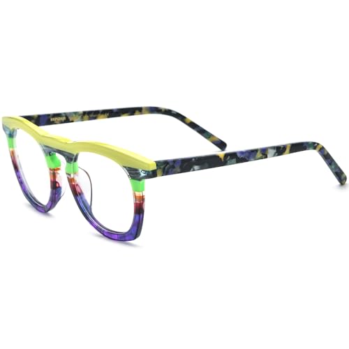 Image of HEPIDEM Multicolor Acetate Glasses Frame Women,Round Vintage Retro Optical Eyeglasses 9339
