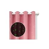 Muwago Pink Heart Curtains for Girls Bedroom – Kids Curtains with Glow in The Dark Heart Pattern – Blackout Thermal Insulated Noise Reducing – Set of 2