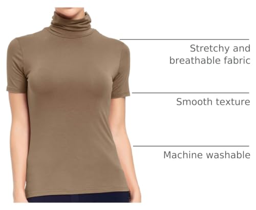 Image of AUHEGN Women's Mock Turtleneck Top Short Sleeve Lightweight Active T-Shirt (S-XXL)